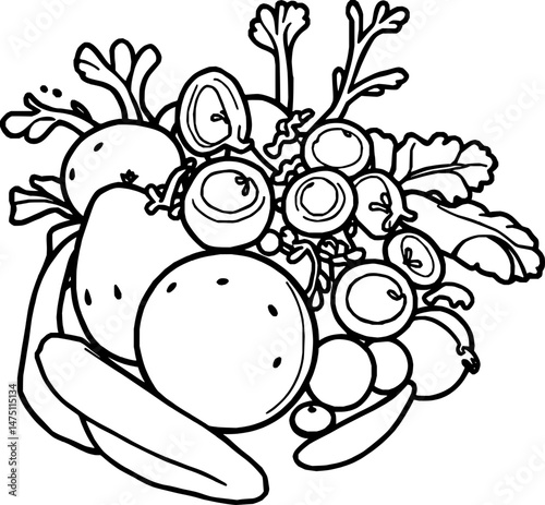 Bountiful Harvest A Line Drawing Of Fresh Vegetables