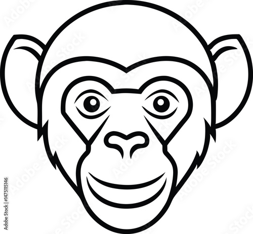High detail flat vector icon of a monkey head line art with smooth edges