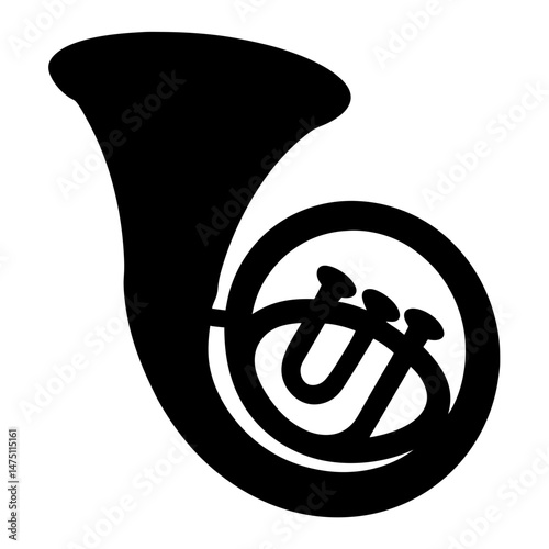 Silhouette of a French Horn Musical Instrument with Valves and Tubing