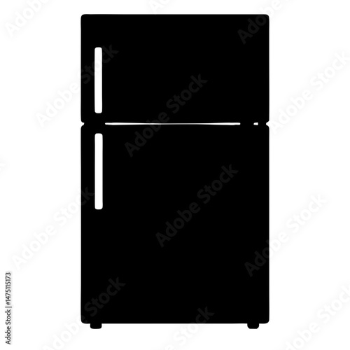 Solid black silhouette of a top freezer refrigerator with handle details