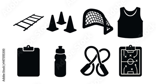 Training session silhouette icons set – workout, fitness and sport symbols