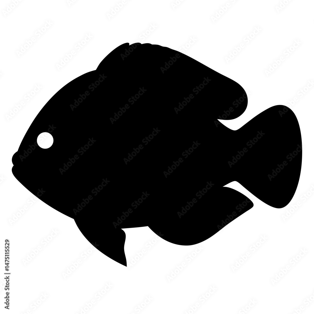 Silhouette of a tropical fish with visible fin, tail and eye Silhouette of a tropical fish with visible fin, tail and eye