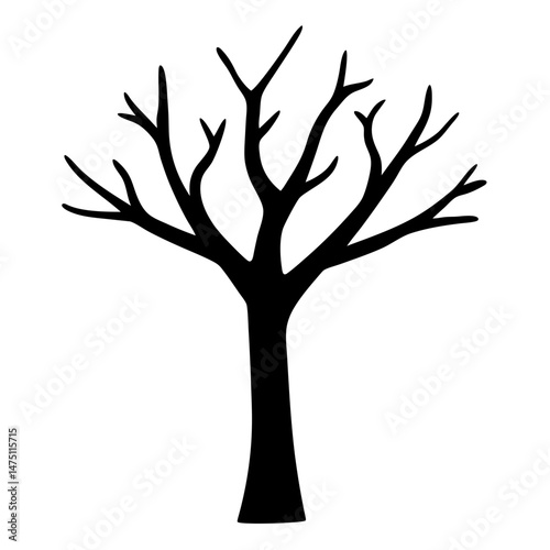 Silhouette of a bare deciduous tree against a plain white background design