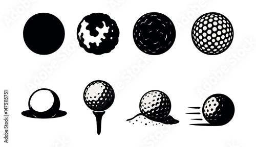 Golf ball silhouette icons set – sleek, black and white sports design elements