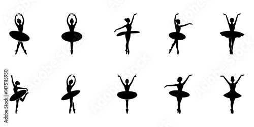 Beautiful set of ballerinas.Ballet Dancing Silhouettes, set silhouettes of ballet dancers, Silhouette person. Dance Ballet silhouettes. Dancer woman people. Female ballerina recital silhouette.