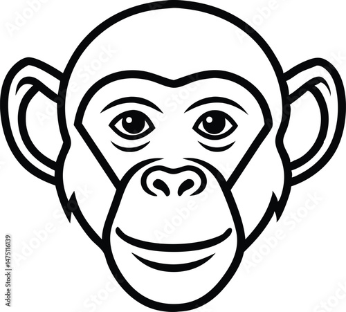 High detail flat vector icon of a monkey head line art with smooth edges