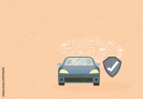 Autonomous Car with Artificial Intelligence System – Flat Design Concept
