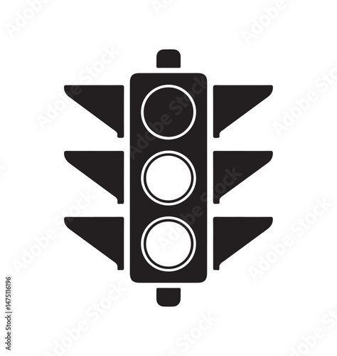 A black traffic light signal featuring three circular lights arranged vertically, symbolizing the standard traffic signal for red, yellow, and green lights in an urban environment.