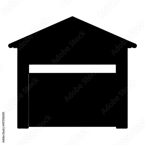 Black silhouette of a simple garage with a white line dividing it