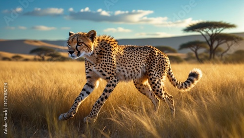 Cheetah (Acinonyx Jubatus) female wandering through the conservancy