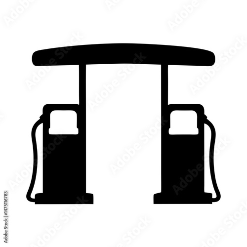 Silhouette of Gas Station Pumps with Overhead Canopy, Black on White