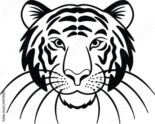 High detail flat vector icon of a tiger head line art with smooth edges