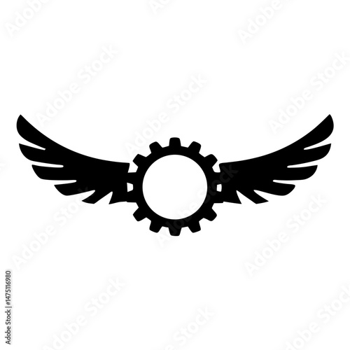 A powerful symbol of mechanical wings surrounding a central gear component