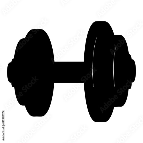 Black dumbbell silhouette for weight training and fitness, equipment for workout