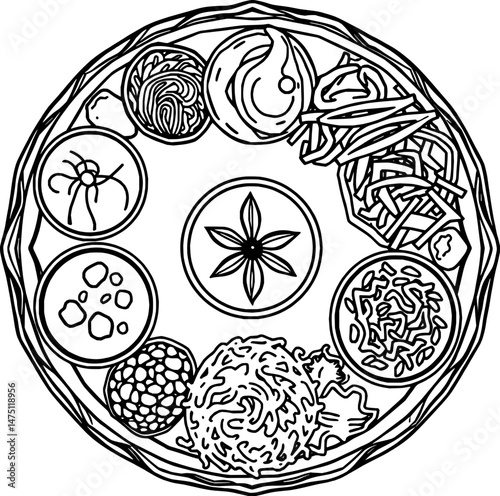 Circular Tray of Assorted Dishes Culinary Delights