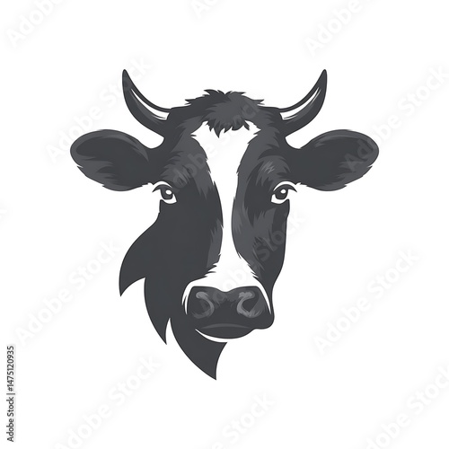 Majestic Cow Head Portrait Farm Animal Illustration with White Background for Branding Design
