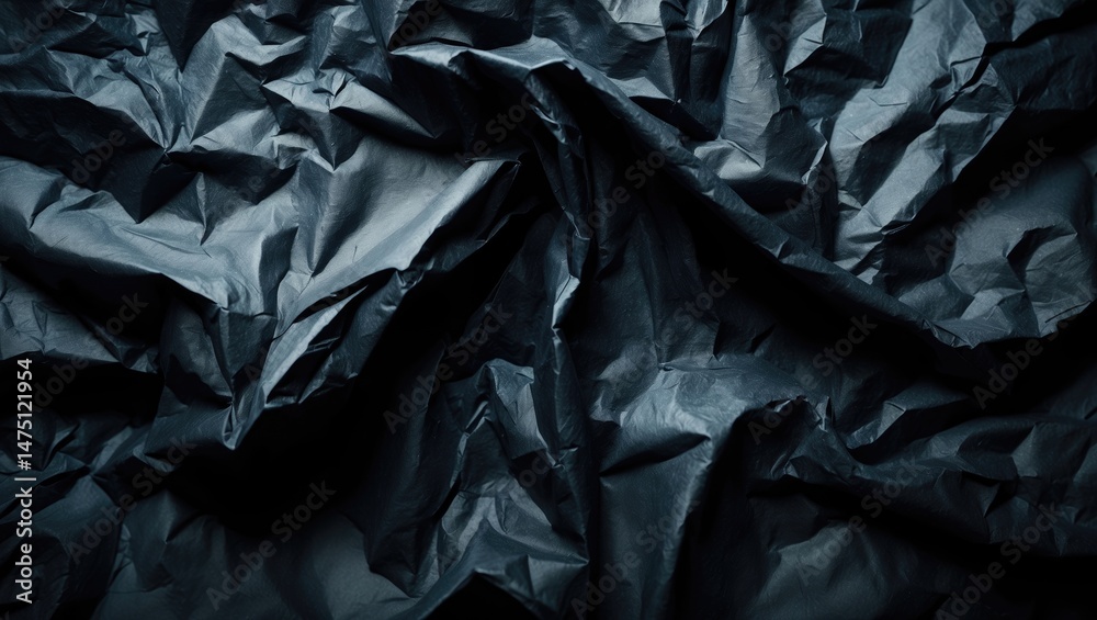Bold Contrast Charcoal Black Paper with Wrinkled and Crinkled Texture Background for Design, Web, Graphics, Banner