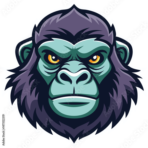 High detail flat vector icon of retro a Gorilla head with smooth edges, clean lines