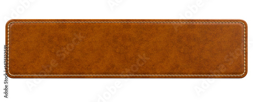 Rectangular Brown Leather Patch with Seam Details in 3D render with transparent background