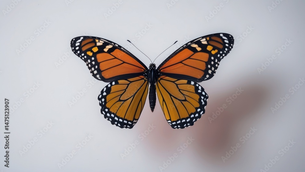 Fototapeta premium Lovely red monarch butterfly displayed with a white background.