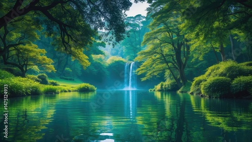 Stunning Waterfall Nestled in Dense Green Surroundings