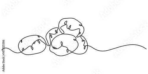 Potatoes vector illustration. Continuous One line drawing art illustration with lettering organic potatoes, Potato Line icon, Sketch Design, Pixel perfect, Editable stroke. Logo, Sign, Symbol, simple.