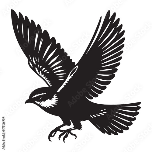 Low Flight Nightjar silhouette with stealth form – Nightjar illustration – Minimalist Nightjar vector – Bird silhouette

