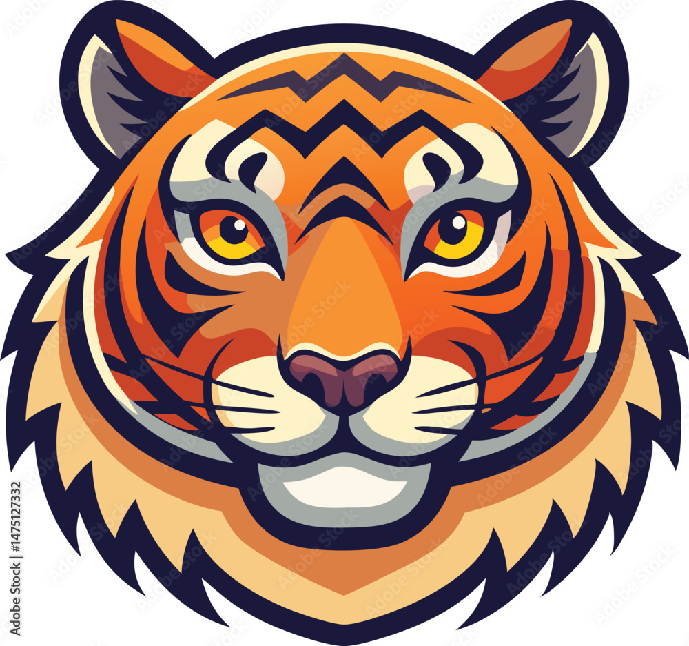 Fototapeta premium High detail flat vector icon of retro Animal character a tiger head with smooth edges