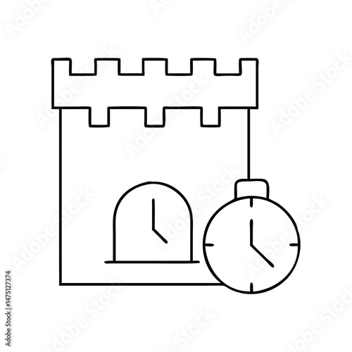 Vector outline illustration of a castle clock for historical themes, education, and architectural design projects