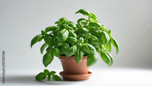 Young basil herb with lush leaves highlighting natural cultivation, nutrition, and flavor in a rustic setting