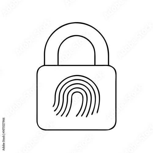 Vector outline illustration of biometric security concept featuring fingerprint lock for cybersecurity and technology solutions