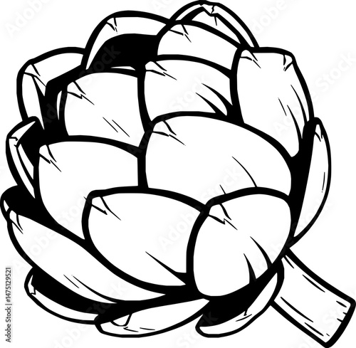 Detailed Line Art Illustration Of A Single Artichoke