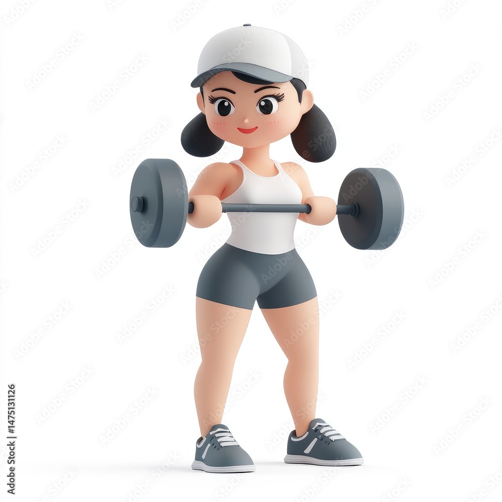 Obraz premium Cartoon female athlete lifting weights.