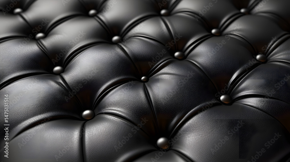 Obraz premium This image showcases a refined black leather tufted background, featuring a pattern of buttons that adds depth and a sense of luxury and sophistication to the visual appeal.