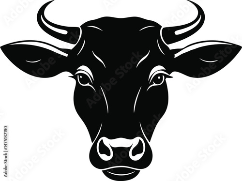 High detail silhouette black vector icon of animal character a cow head with smooth edges