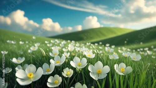 Mountains with Daffodil Fields