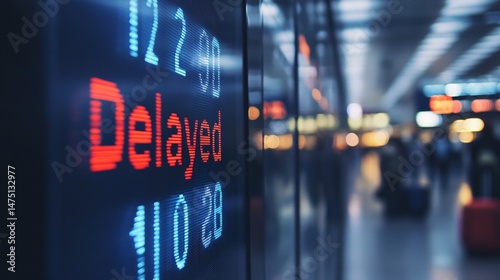 Flight delay notification at international airport real-time display travel environment modern airport view passenger experience