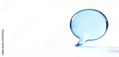 Glass blue transparent 3D figure speech bubble chat isolated on white background, icon, space for text