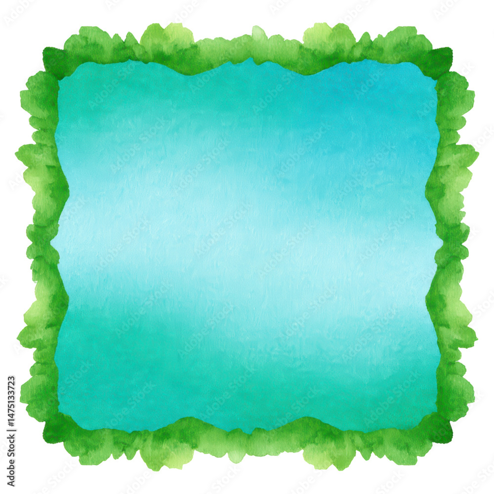 Obraz premium Decorative Watercolor Background with Green Leafy Frame for Design Projects, isolated on transparent background.