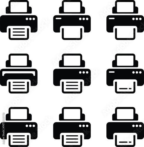 Printer Silhouette Set | Office Equipment Vector Icons Black Printer Icons | Print, Copy & Scan Silhouette Pack