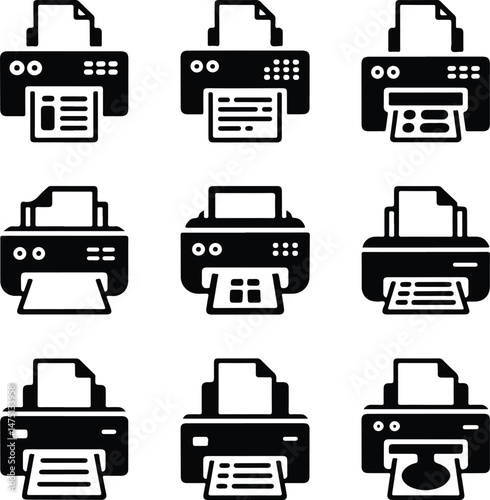 Printer Silhouette Set | Office Equipment Vector Icons Black Printer Icons | Print, Copy & Scan Silhouette Pack