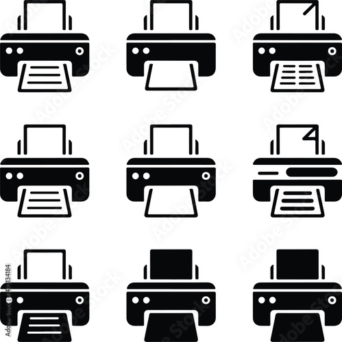 Printer Silhouette Set | Office Equipment Vector Icons Black Printer Icons | Print, Copy & Scan Silhouette Pack