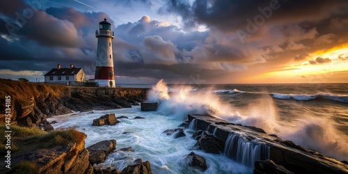 Portland Bill Lighthouse Long Exposure Photography, Dorset Coastline Dramatic Seascape, England UK