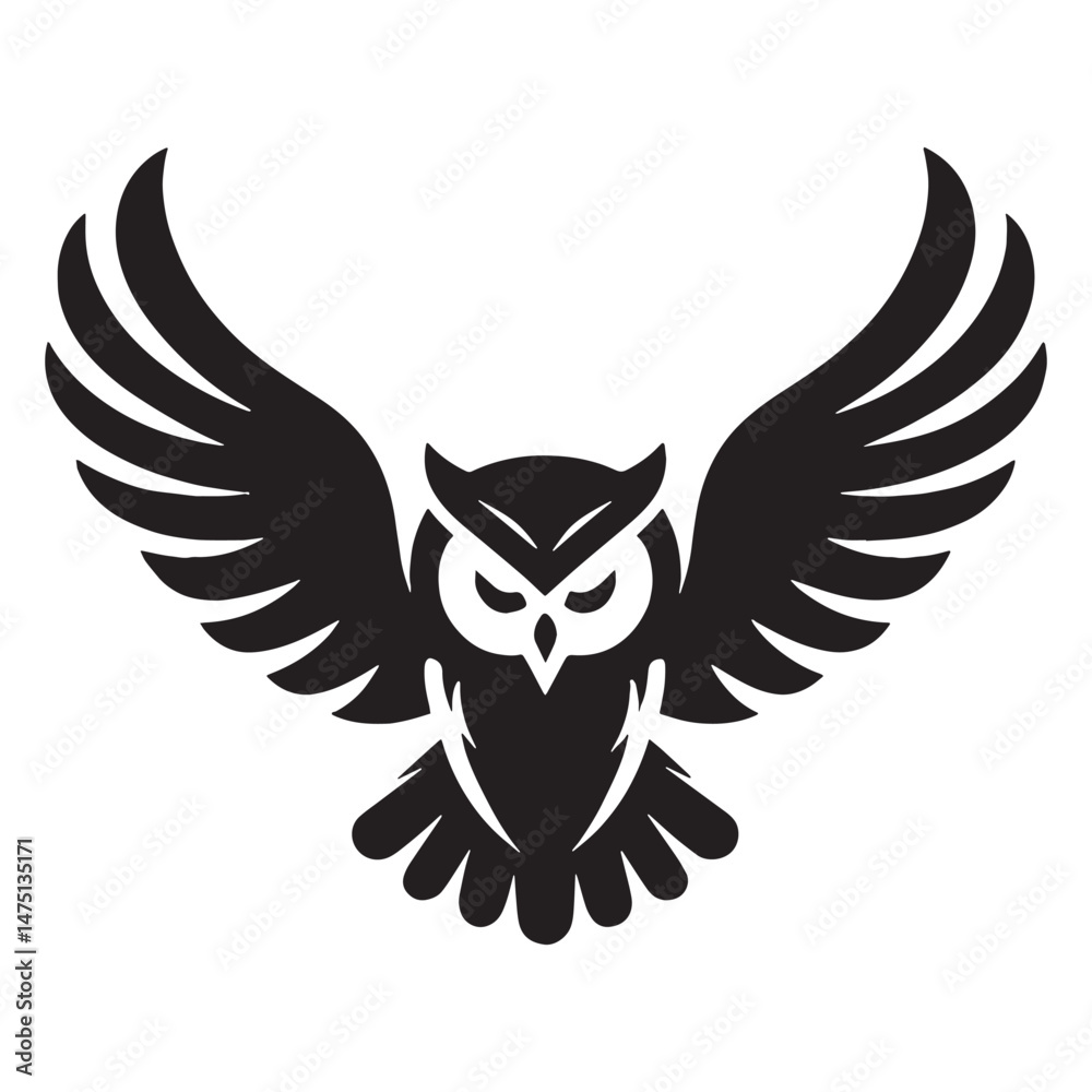 Obraz premium Sharp Beak Owl silhouette under night sky – Owl illustration – Minimalist Owl vector – Bird silhouette