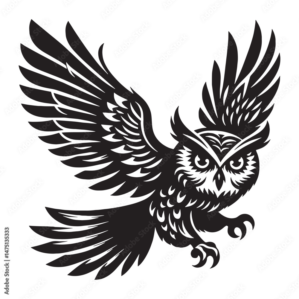 Obraz premium Wise Presence Owl silhouette – Owl illustration – Minimalist Owl vector – Bird silhouette