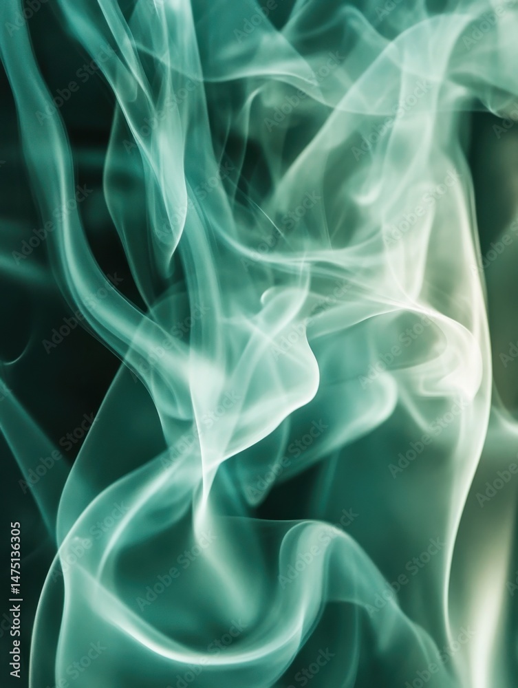 Fototapeta premium Abstract teal smoke flowing gracefully studio shot close up ethereal calming artistic backdrop wallpaper background