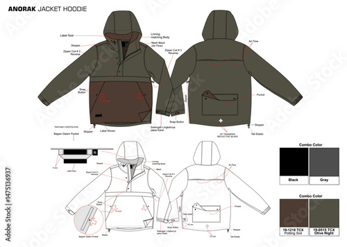 ANORAK JACKET HOODIE WITH DETAILS OF THE DESCRIPTION AND COMBO COLOUR