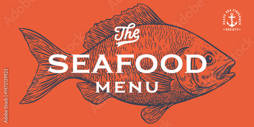 Gilt-head bream, fish, Dorado, seafood, sketch. Vintage retro print, seafood fish sketch, logo sign template, ink pencil style drawing, engrave old school. Hand drawn sketch fish. Vector Illustration