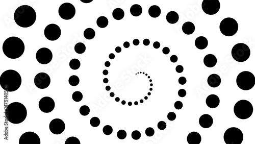 Abstract illustration featuring a spiral design with black dots on a white background, showcasing simplicity and elegance in geometric art. Perfect for modern, minimalistic, or abstract creative proje