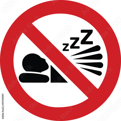 Sleeping black silhouette with zzz bubbles and red slash, embodying alertness and restriction in a minimalist vector design